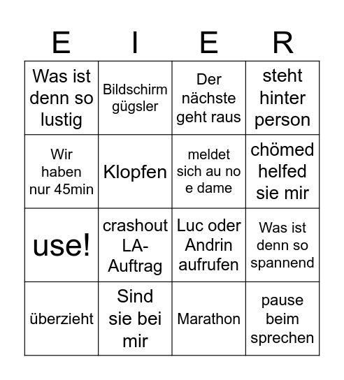 Kreiner leck meine Bingo Card