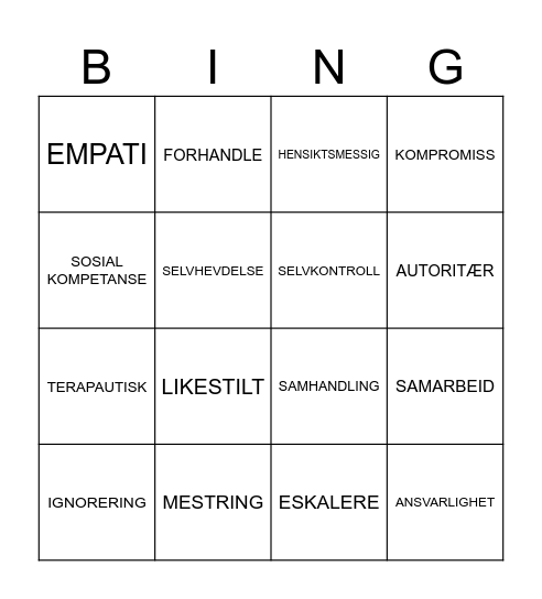 Begreper kap.6 Bingo Card