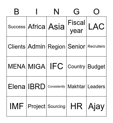 IFC Lingo Bingo Card