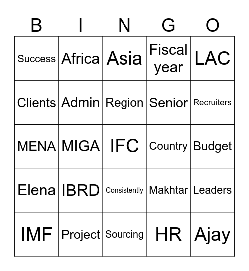 IFC Lingo Bingo Card
