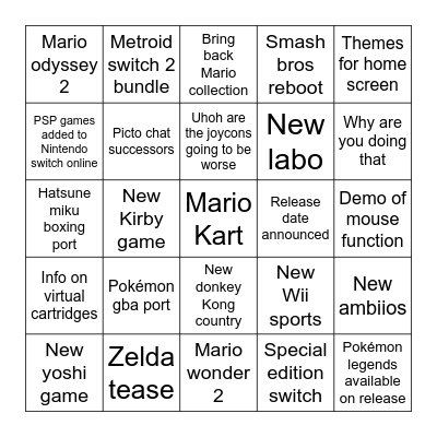 Switch 2 Direct Bingo Card