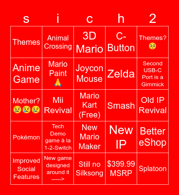 Nintendo Switch 2 Direct Bingo Card