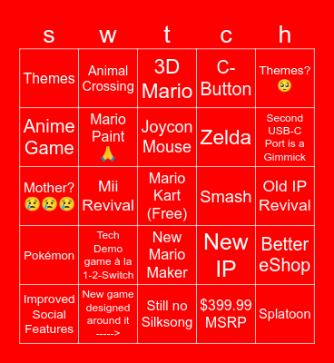 Nintendo Switch 2 Direct Bingo Card