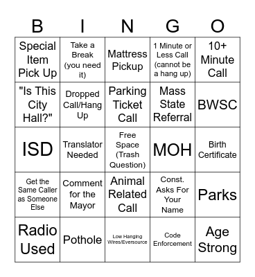 311 Bingo Card