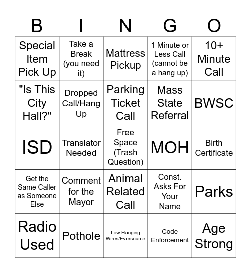 311 Bingo Card