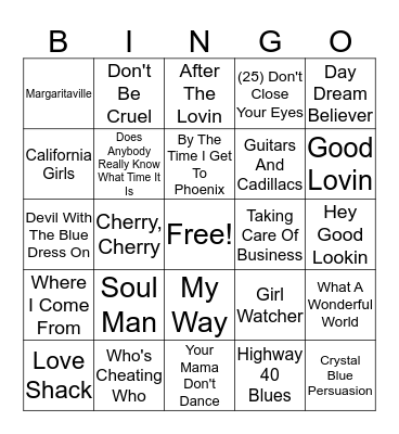 LADIES' NIGHT OUT MUSIC BINGO Card