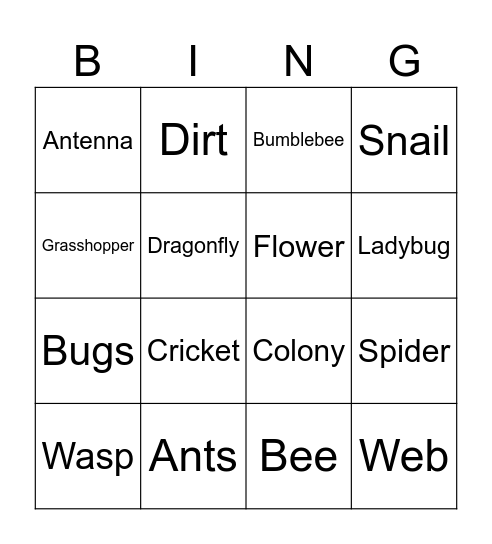 Nature bingo Card
