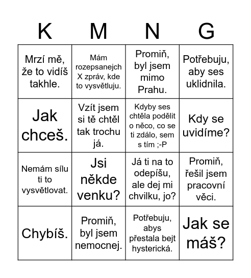 M Bingo Card