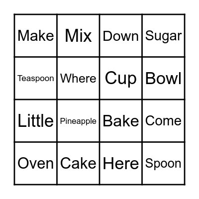Upside Down Pineapple Cake Bingo Card