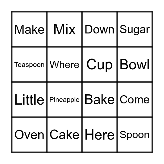 Upside Down Pineapple Cake Bingo Card
