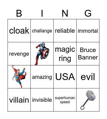 Superhero 3 Bingo Card