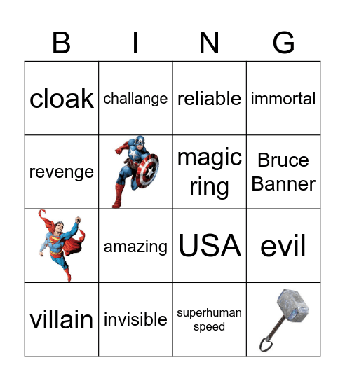 Superhero 3 Bingo Card