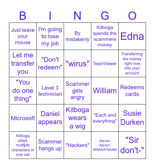 Scammer Bingo Card