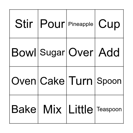 Upside Down Pineapple Cake Bingo Card
