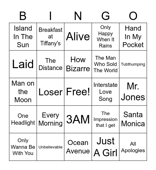 90's Part 2 Bingo Card