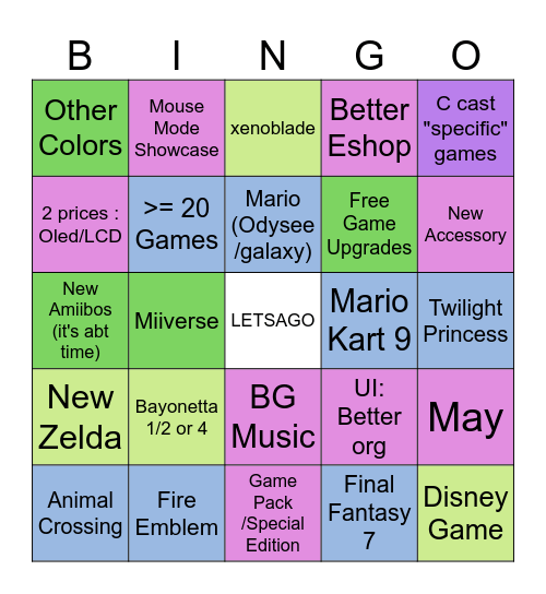 Nintendo Switch 2 Direct Predictions Bingo Card