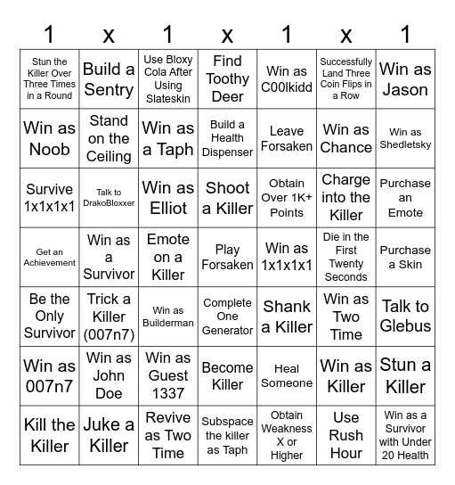Forsaken Bingo Card