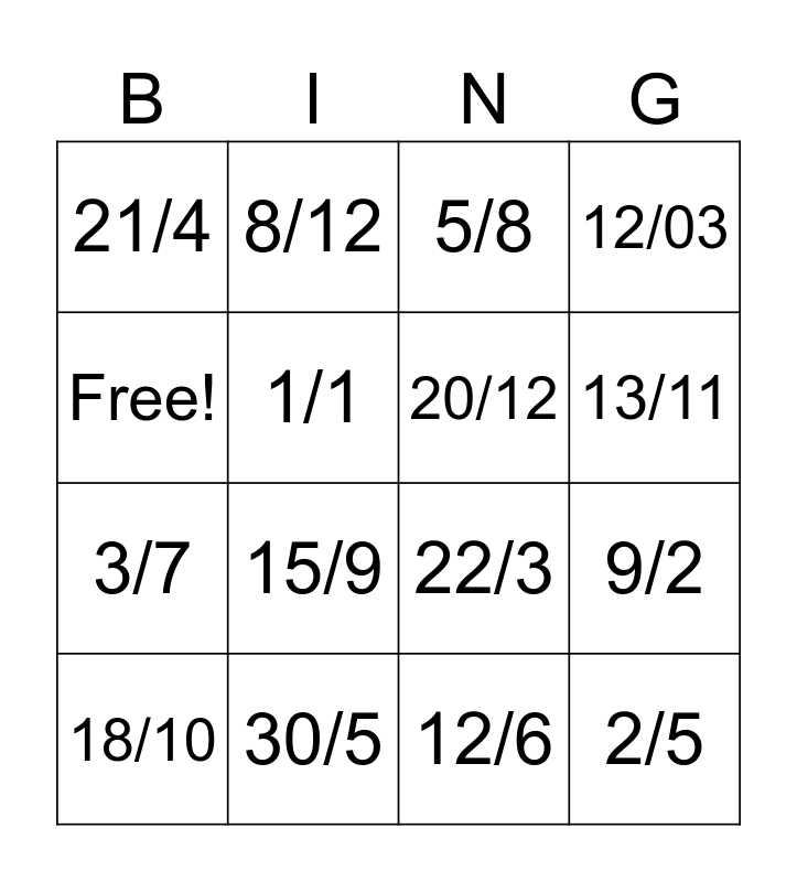 Telling The Date Bingo Card