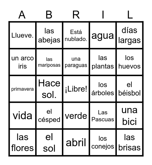 ¡Hola Abril! Bingo Card