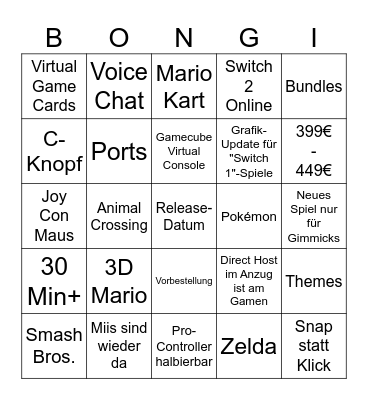 SWITCH 2 Bingo Card