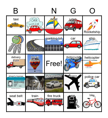 Transportation Bingo Card