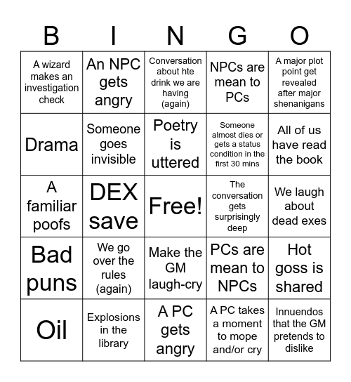 Grapevine Bingo Card