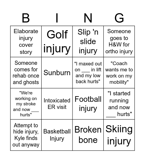 Swim off-season Bingo Card