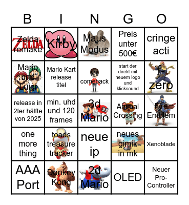 Switch 2 Bingo Card