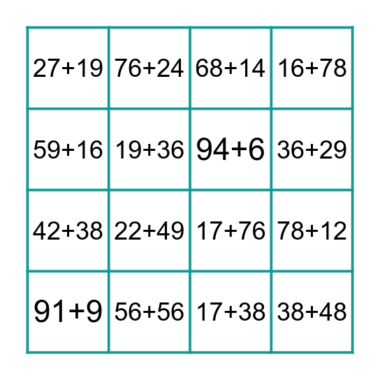 Regrouping Bingo Card