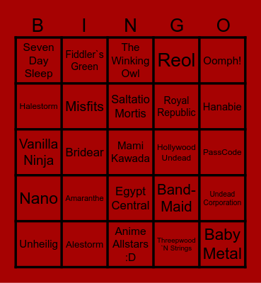 Curry´s Musikgeschmack Bingo Card