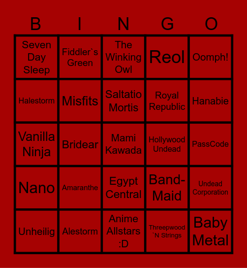 Curry´s Musikgeschmack Bingo Card