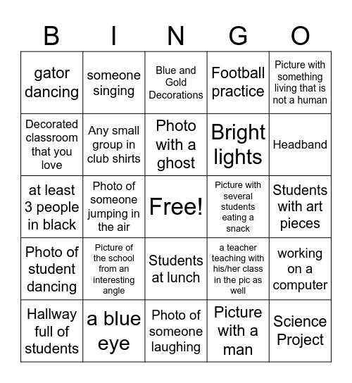Yearbook Photography Bingo Card