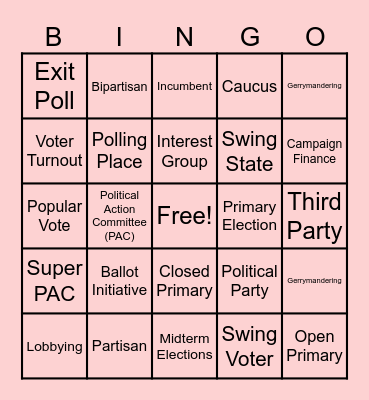 Political Parties, Voting, and Elections Bingo Card