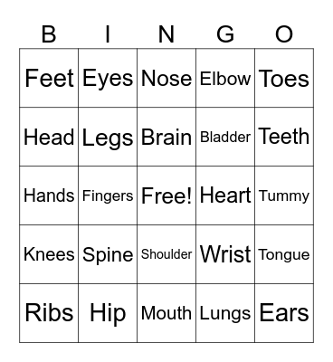 WHOLE BODY BINGO Card