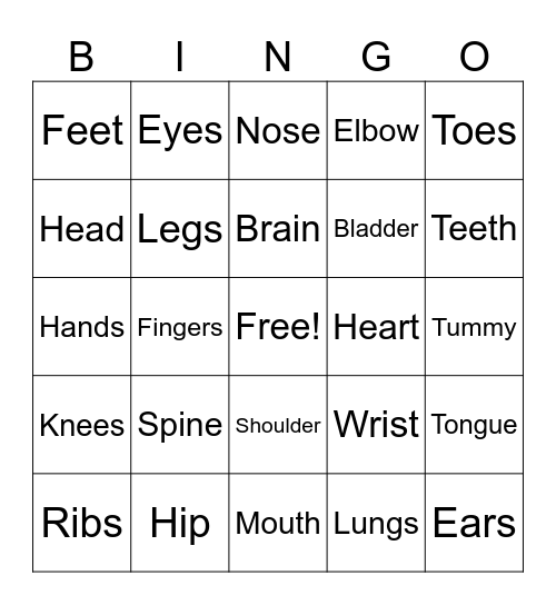 WHOLE BODY BINGO Card