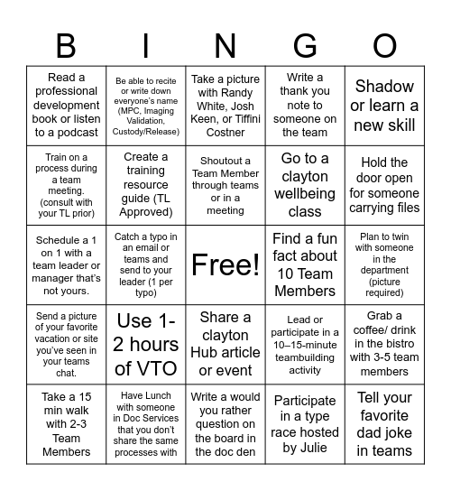 Doc Services Bingo Card
