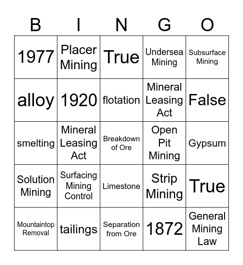 Soil Bingo Card