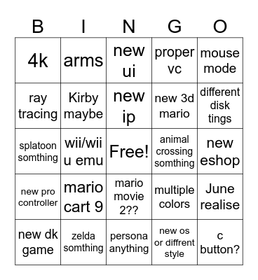 switch 2 Bingo Card