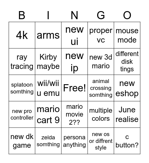 switch 2 Bingo Card