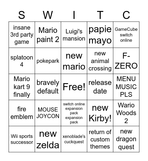 nintendi Bingo Card