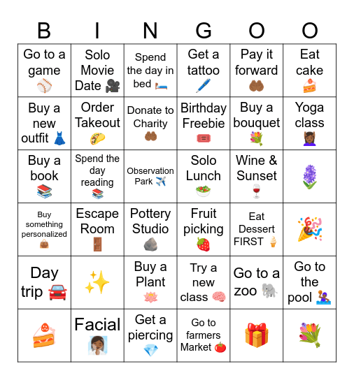 Lela's Birthday Bucket List! Bingo Card