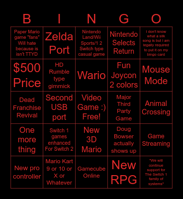 Switch Two BAY-BEE Bingo Card