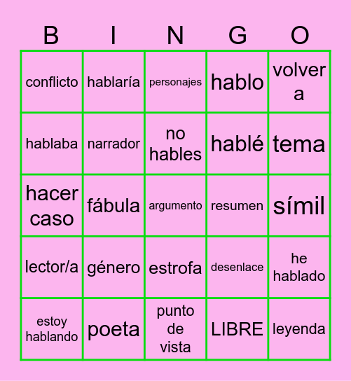 Español 4, Unidad 5: #1 Bingo Card