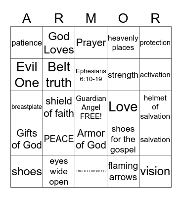 Armor of God Bingo Card