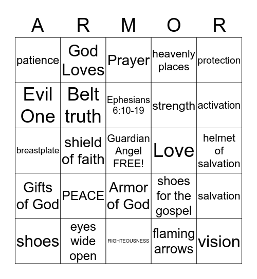 Armor of God Bingo Card