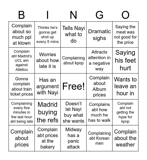 Things Eddie gonna say at Ktown Bingo Card