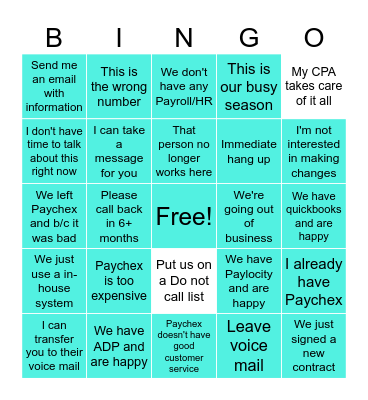 Sales Blitz Bingo Card