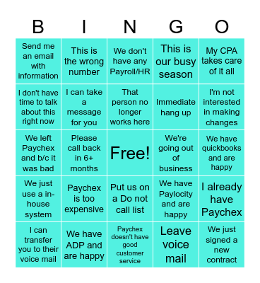 Sales Blitz Bingo Card