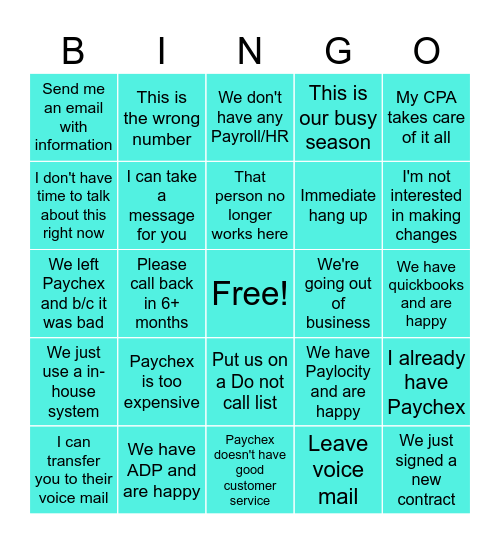 Sales Blitz Bingo Card