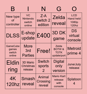 Switch 2 Direct Bingo Card